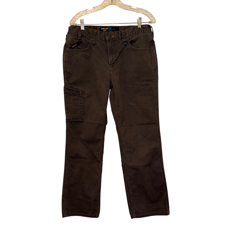 Ariat Rebar M7 Slim Straight Leg Pants Mens 32/30 Grey Cotton Canvas - Picture 5 of 6